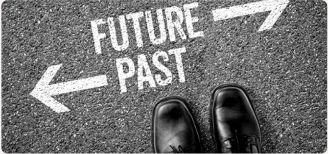 Future and past directions painted on pavement