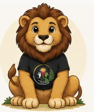 Courage the Lion, a friendly illustrated mascot